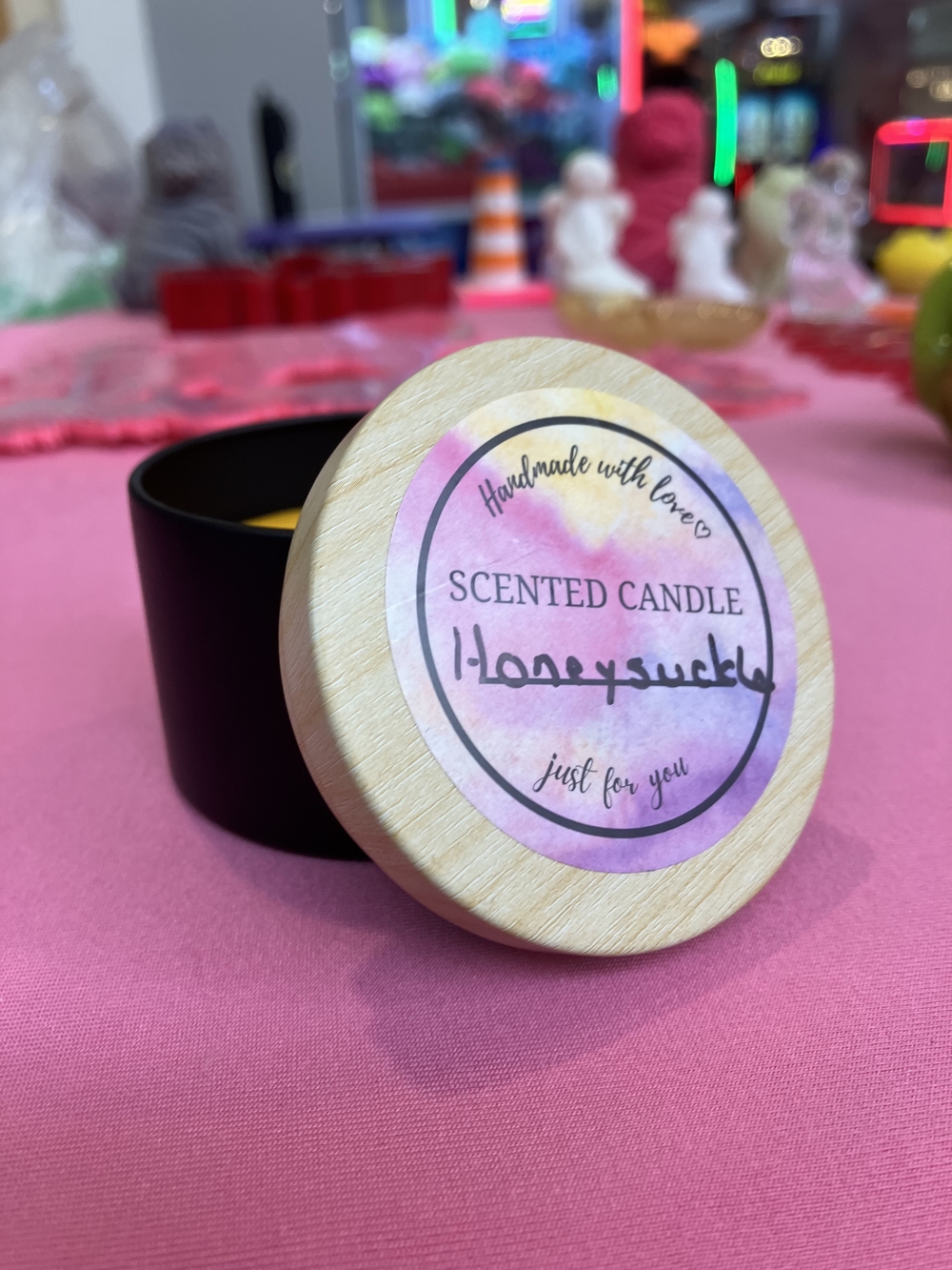 Handmade Honeysuckle Scented Candle — Pink and Black